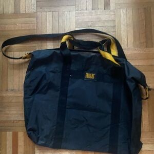 Gym bag designer Bill blast vintage Duffel crossbody Bag with Yellow Accents.